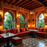 Moroccan Restaurant dining table with traditional dishes