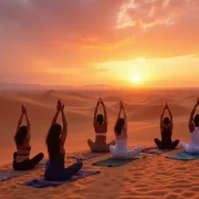 Yoga retreat Morocco sunrise meditation on Erg Chigaga dunes