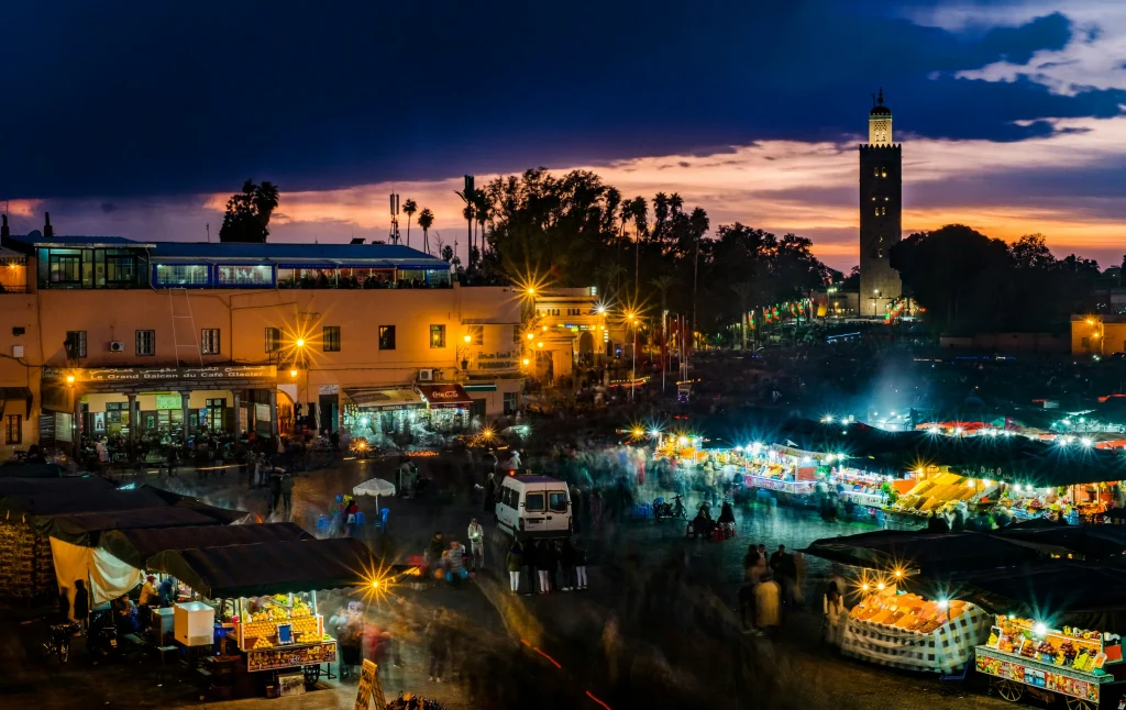Vibrant street market in Marrakech near Jemaa el-Fnaa